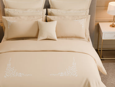 Luxury Celestia 100% Cotton Double Duvet Cover, 800 TC, Embroidered, Beige