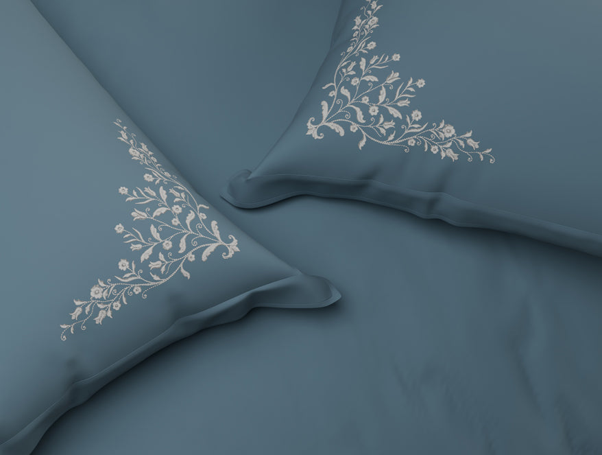 Luxury Celestia 100% Cotton Double Duvet Cover, 800 TC, Embroidered, Dark Blue