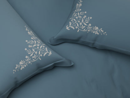 Luxury Celestia 100% Cotton Double Duvet Cover, 800 TC, Embroidered, Dark Blue