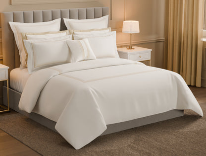 Luxury Aurora 100% Cotton Double Duvet Cover, 800 TC, Embroidered, Cream