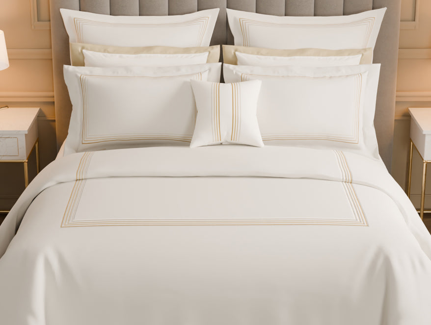 Luxury Aurora 100% Cotton Double Duvet Cover, 800 TC, Embroidered, Cream
