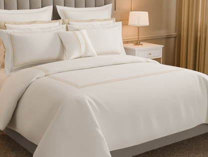 Luxury Aurora 100% Cotton Double Duvet Cover, 800 TC, Embroidered, Cream