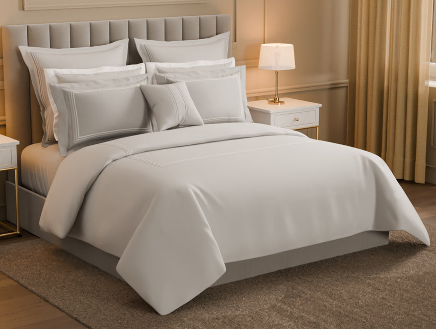 Luxury Aurora 100% Cotton Double Duvet Cover, 800 TC, Embroidered, Light Grey