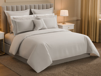 Luxury Aurora 100% Cotton Double Duvet Cover, 800 TC, Embroidered, Light Grey