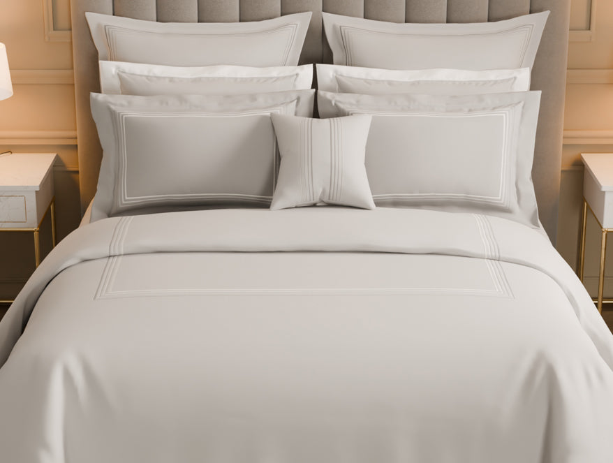 Luxury Aurora 100% Cotton Double Duvet Cover, 800 TC, Embroidered, Light Grey