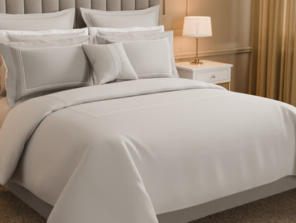 Luxury Aurora 100% Cotton Double Duvet Cover, 800 TC, Embroidered, Light Grey