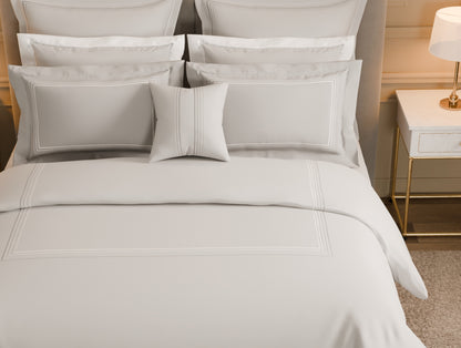 Luxury Aurora 100% Cotton Double Duvet Cover, 800 TC, Embroidered, Light Grey