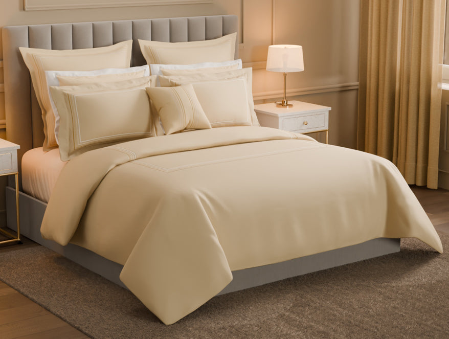 Luxury Aurora 100% Cotton Double Duvet Cover, 800 TC, Embroidered, Beige
