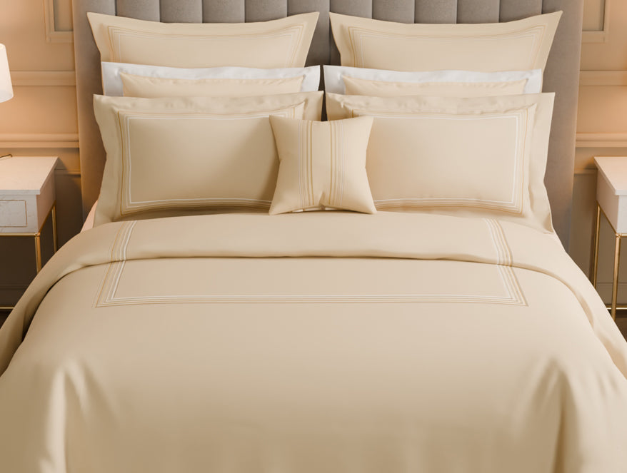 Luxury Aurora 100% Cotton Double Duvet Cover, 800 TC, Embroidered, Beige