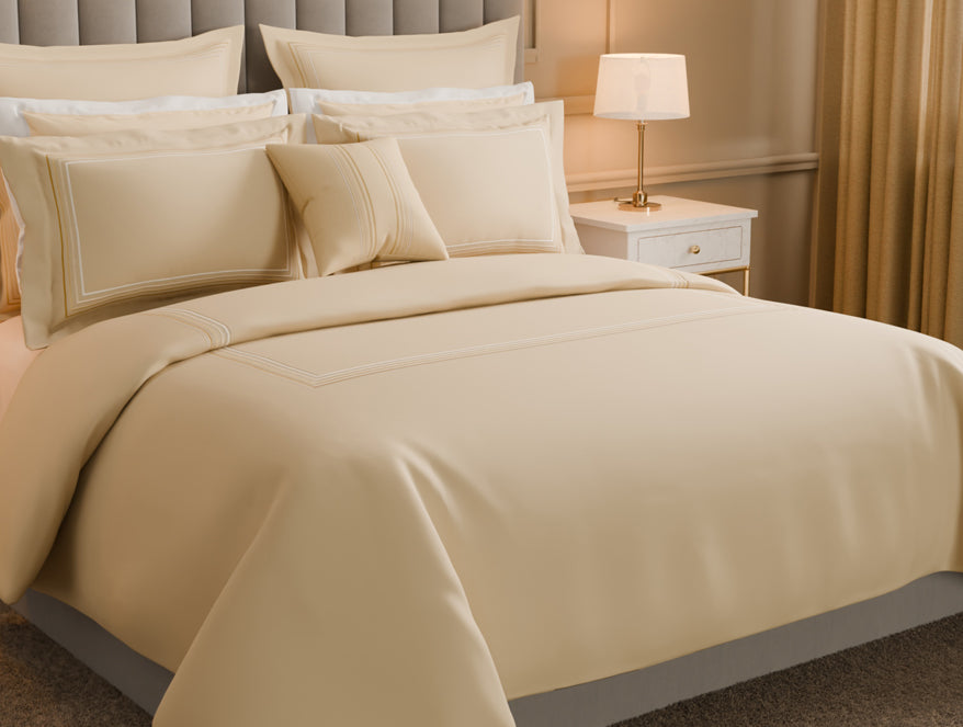 Luxury Aurora 100% Cotton Double Duvet Cover, 800 TC, Embroidered, Beige