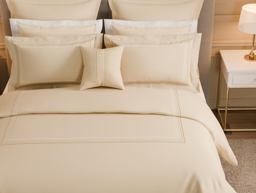 Luxury Aurora 100% Cotton Double Duvet Cover, 800 TC, Embroidered, Beige