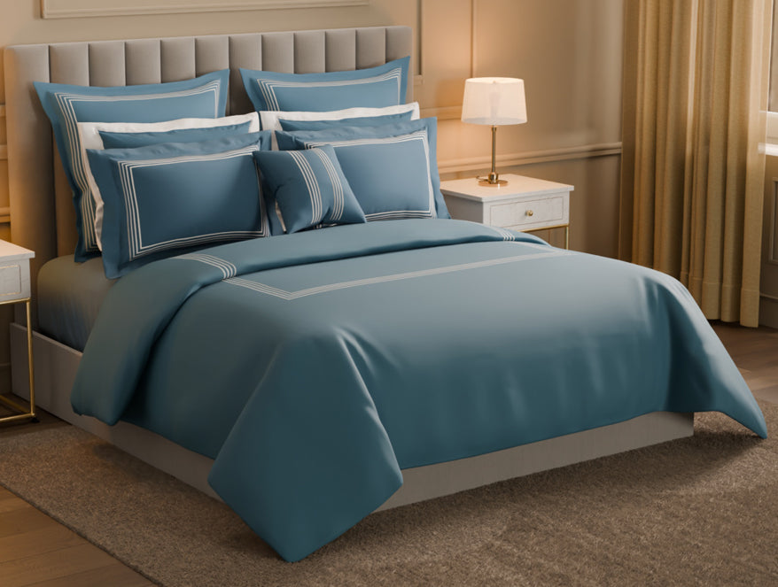Luxury Aurora 100% Cotton Double Duvet Cover, 800 TC, Embroidered, Dark Blue