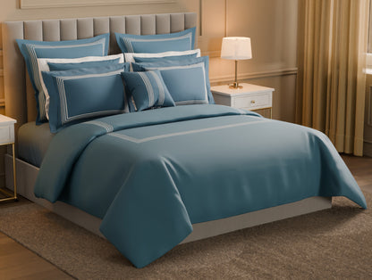 Luxury Aurora 100% Cotton Double Duvet Cover, 800 TC, Embroidered, Dark Blue