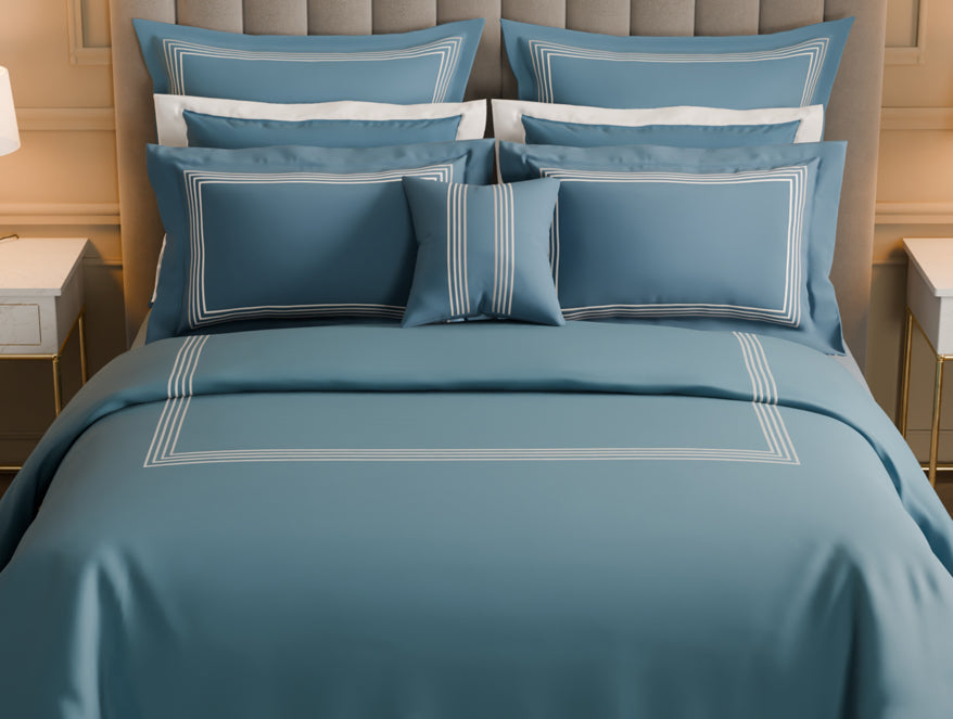 Luxury Aurora 100% Cotton Double Duvet Cover, 800 TC, Embroidered, Dark Blue