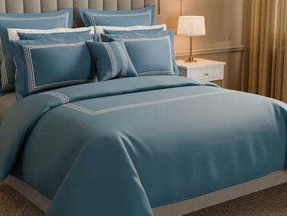 Luxury Aurora 100% Cotton Double Duvet Cover, 800 TC, Embroidered, Dark Blue