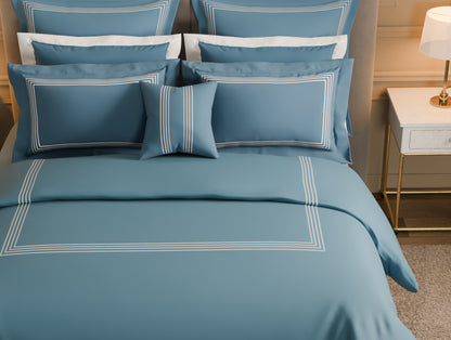 Luxury Aurora 100% Cotton Double Duvet Cover, 800 TC, Embroidered, Dark Blue