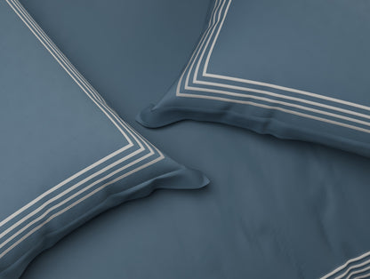 Luxury Aurora 100% Cotton Double Duvet Cover, 800 TC, Embroidered, Dark Blue