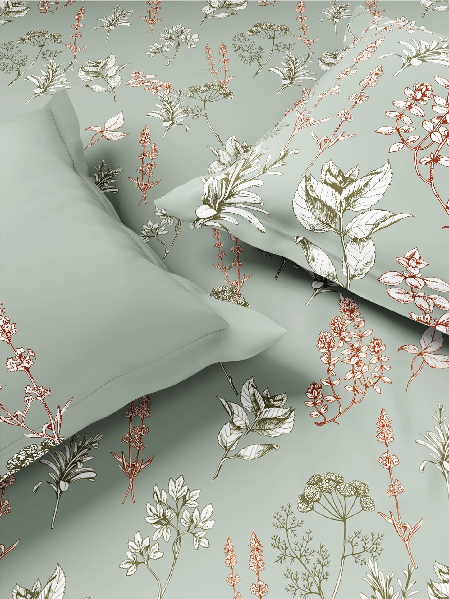 Zera Hygro Cotton 233 TC Percale Weave Floral Print Large Bedsheet with 2 Pillow Covers, Light Grey