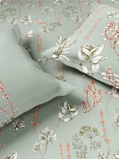 Zera Hygro Cotton 233 TC Percale Weave Floral Print Large Bedsheet with 2 Pillow Covers, Light Grey