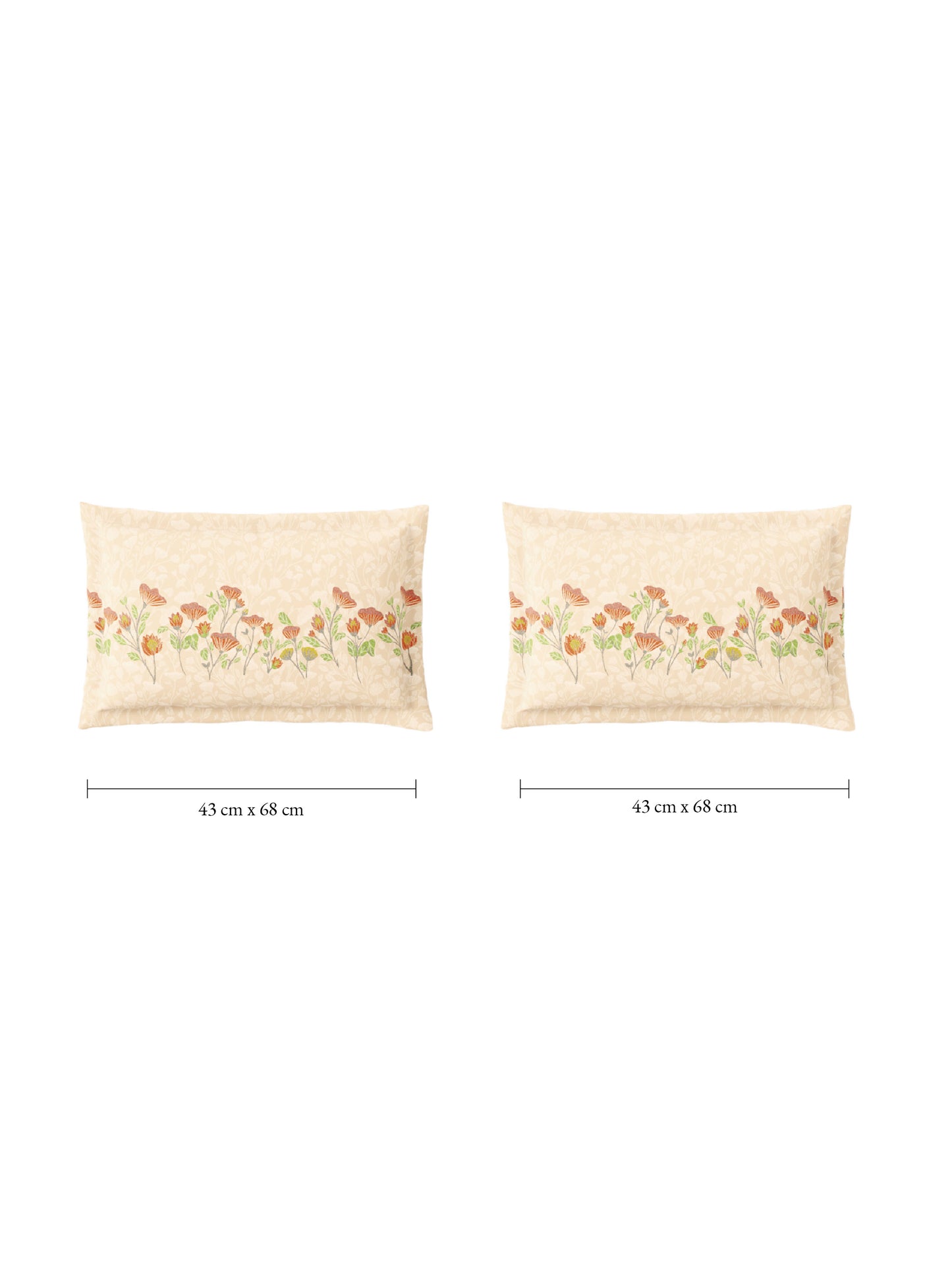 Zera Hygro Cotton 233 TC Percale Weave Floral Print Large Bedsheet with 2 Pillow Covers, Light Beige
