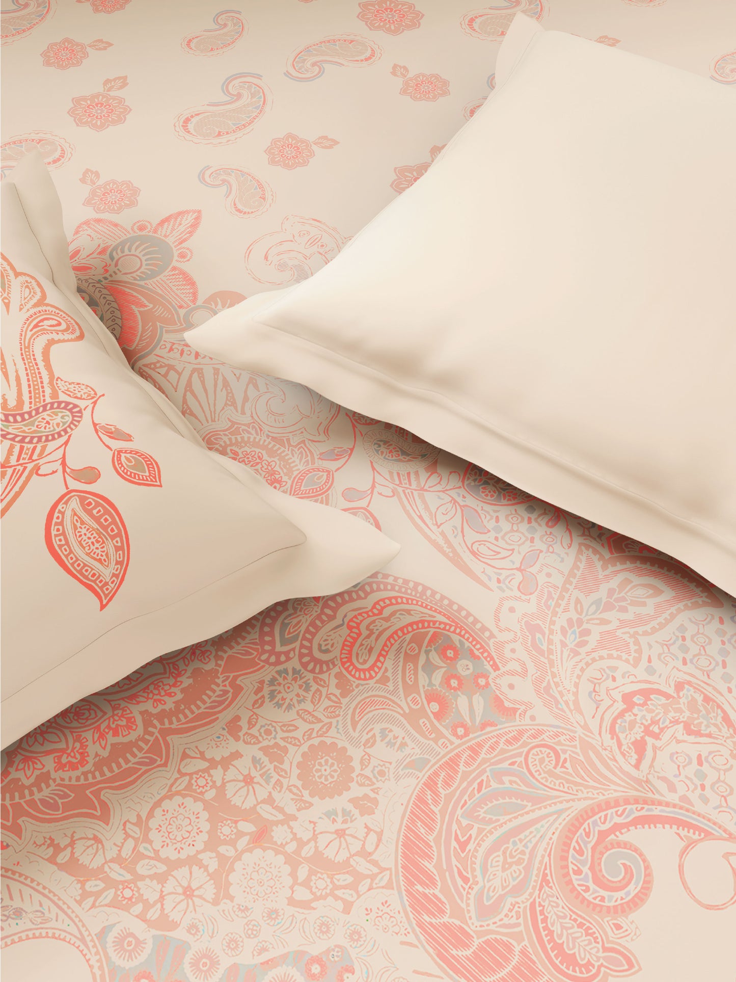 Zera Hygro Cotton 233 TC Percale Weave Ornate Print Large Bedsheet with 2 Pillow Covers, Light Orange