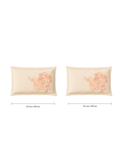 Zera Hygro Cotton 233 TC Percale Weave Ornate Print Large Bedsheet with 2 Pillow Covers, Light Orange