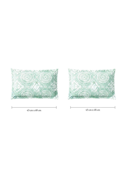 Zera Hygro Cotton 233 TC Percale Weave Ornate Print Large Bedsheet with 2 Pillow Covers, Light Teal