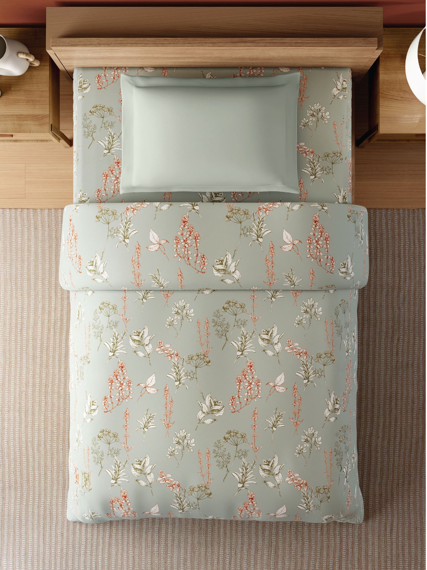 Zera Hygro Cotton 233 TC Percale Floral Single Quilt, Light Grey