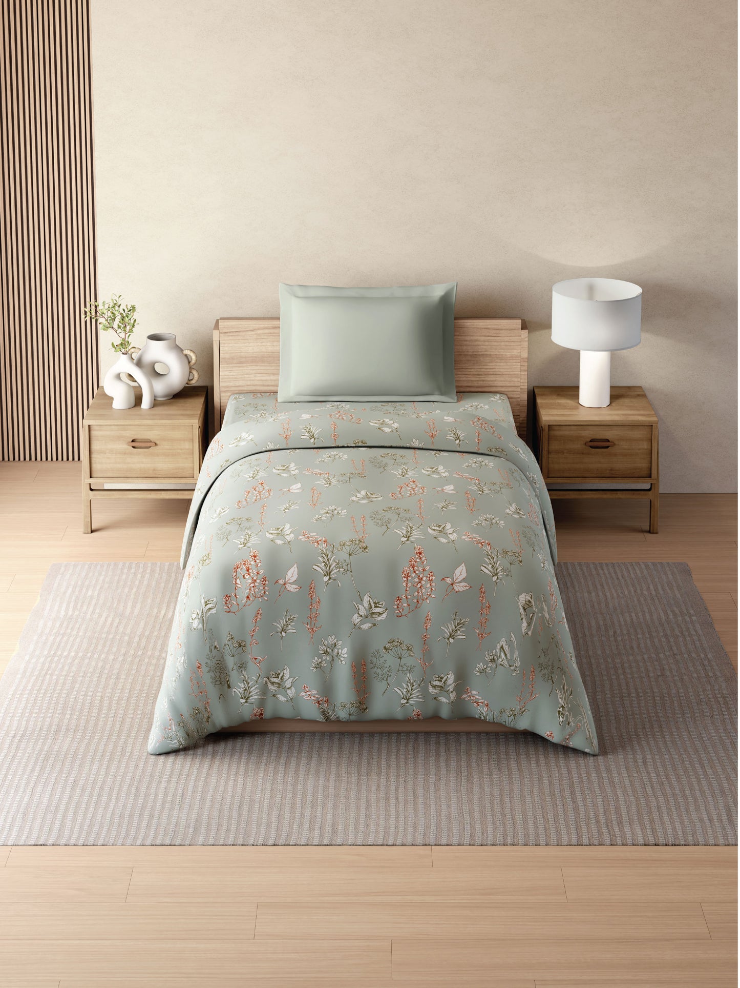 Zera Hygro Cotton 233 TC Percale Floral Single Quilt, Light Grey