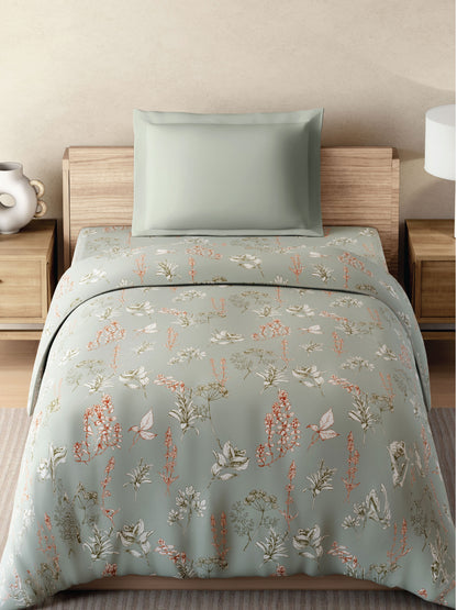 Zera Hygro Cotton 233 TC Percale Floral Single Quilt, Light Grey