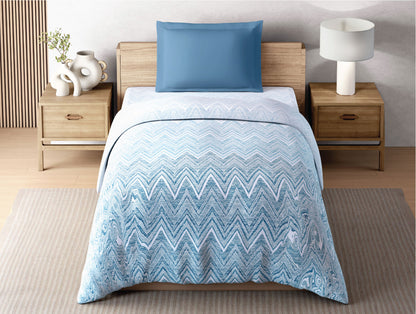 Zera Hygro Cotton 233 TC Percale Geometric Single Quilt, Light Blue