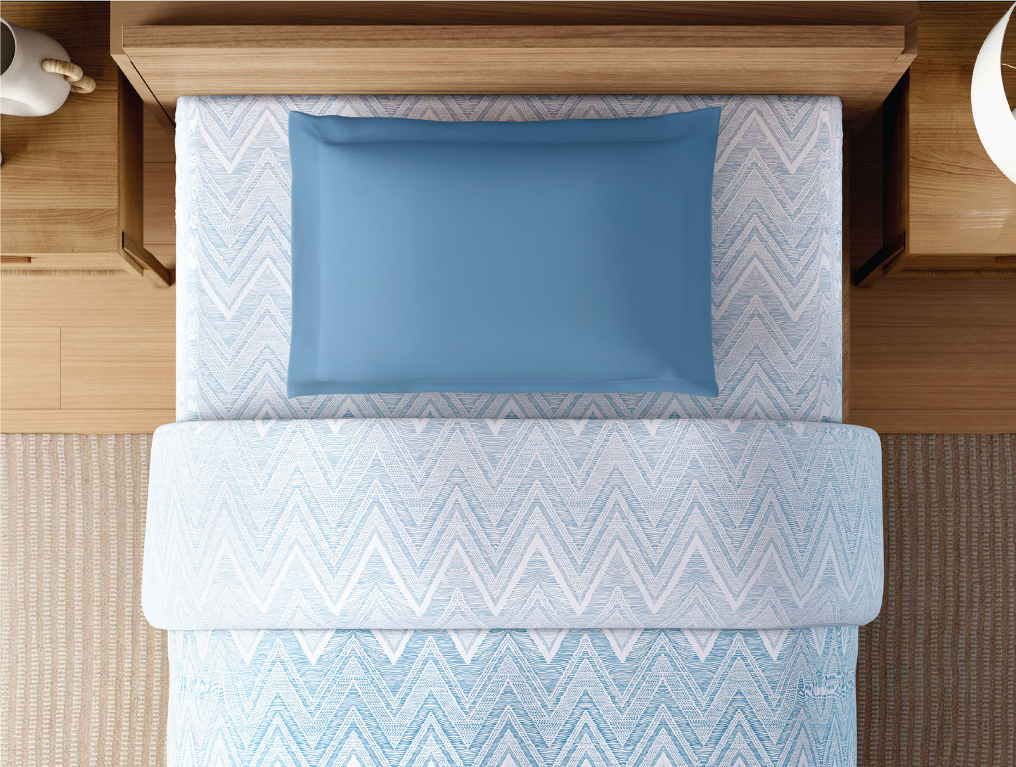 Zera Hygro Cotton 233 TC Percale Geometric Single Quilt, Light Blue