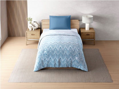 Zera Hygro Cotton 233 TC Percale Geometric Single Quilt, Light Blue