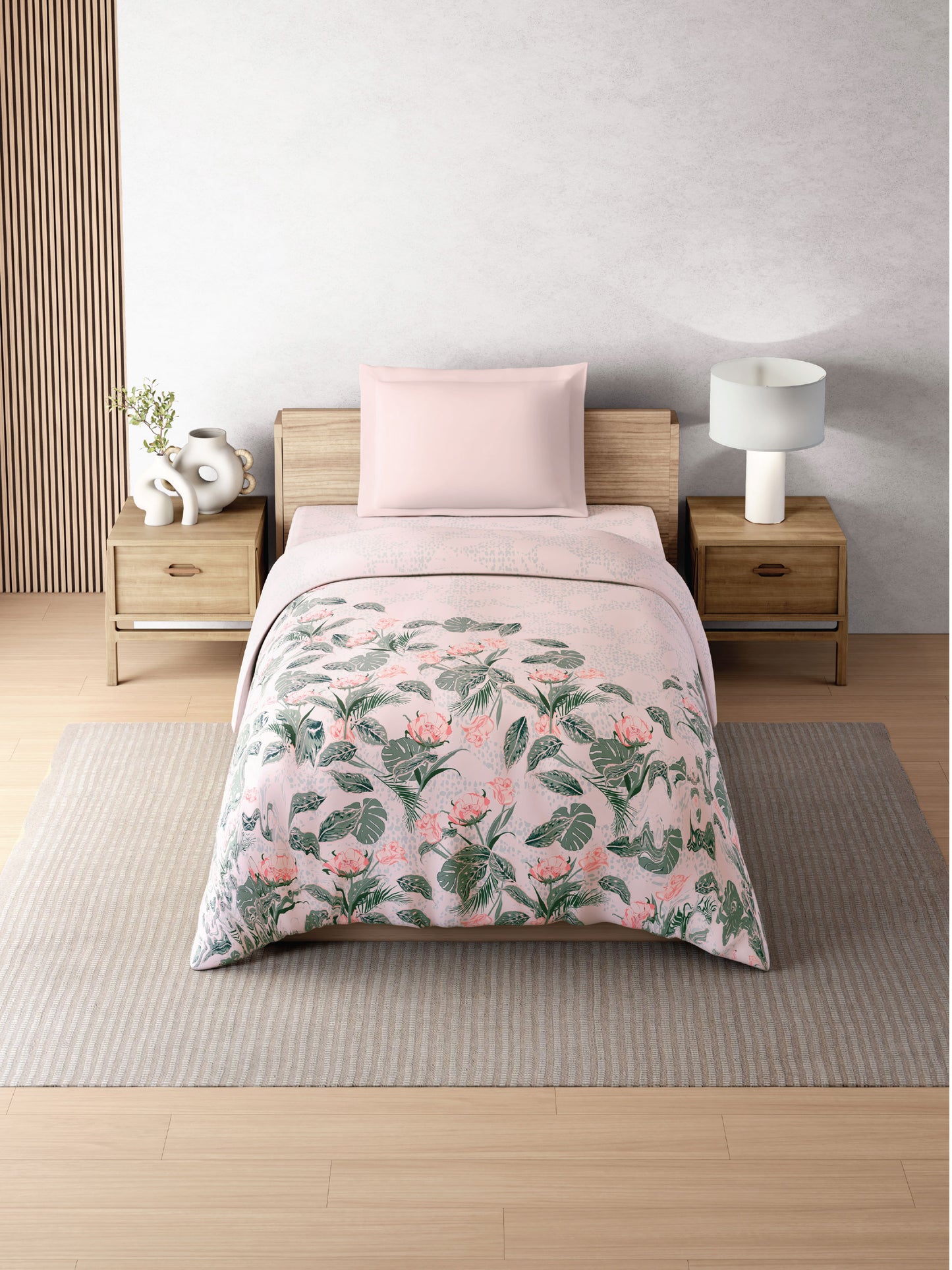Zera Hygro Cotton 233 TC Percale Floral Single Quilt, Blush