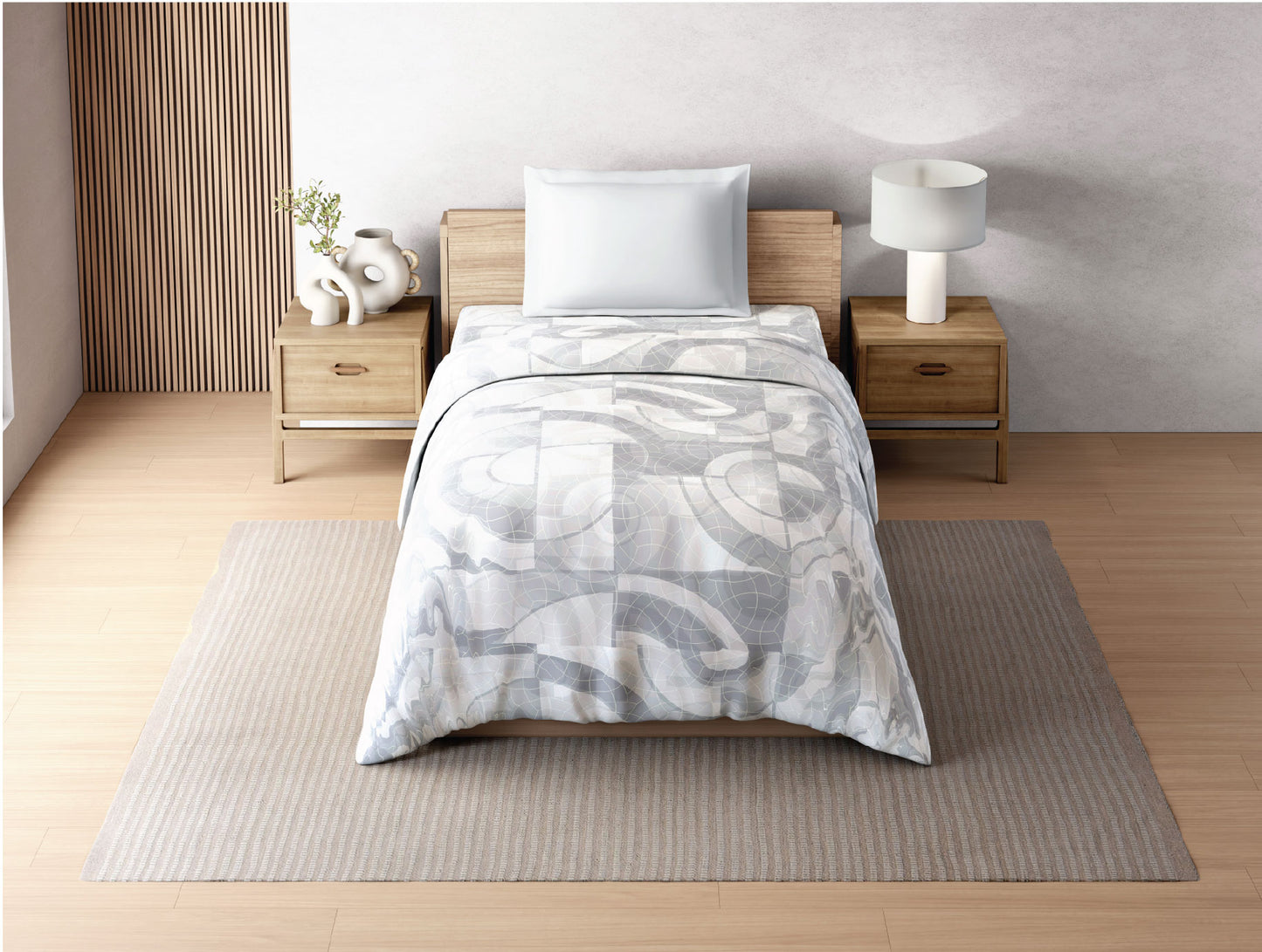 Zera Hygro Cotton 233 TC Percale Geometric Single Quilt, Light Grey