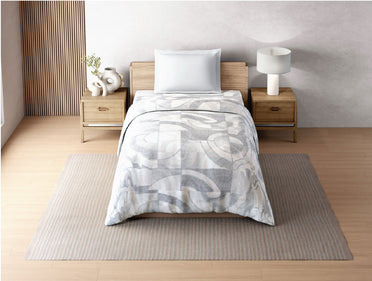 Zera Hygro Cotton 233 TC Percale Geometric Single Quilt, Light Grey