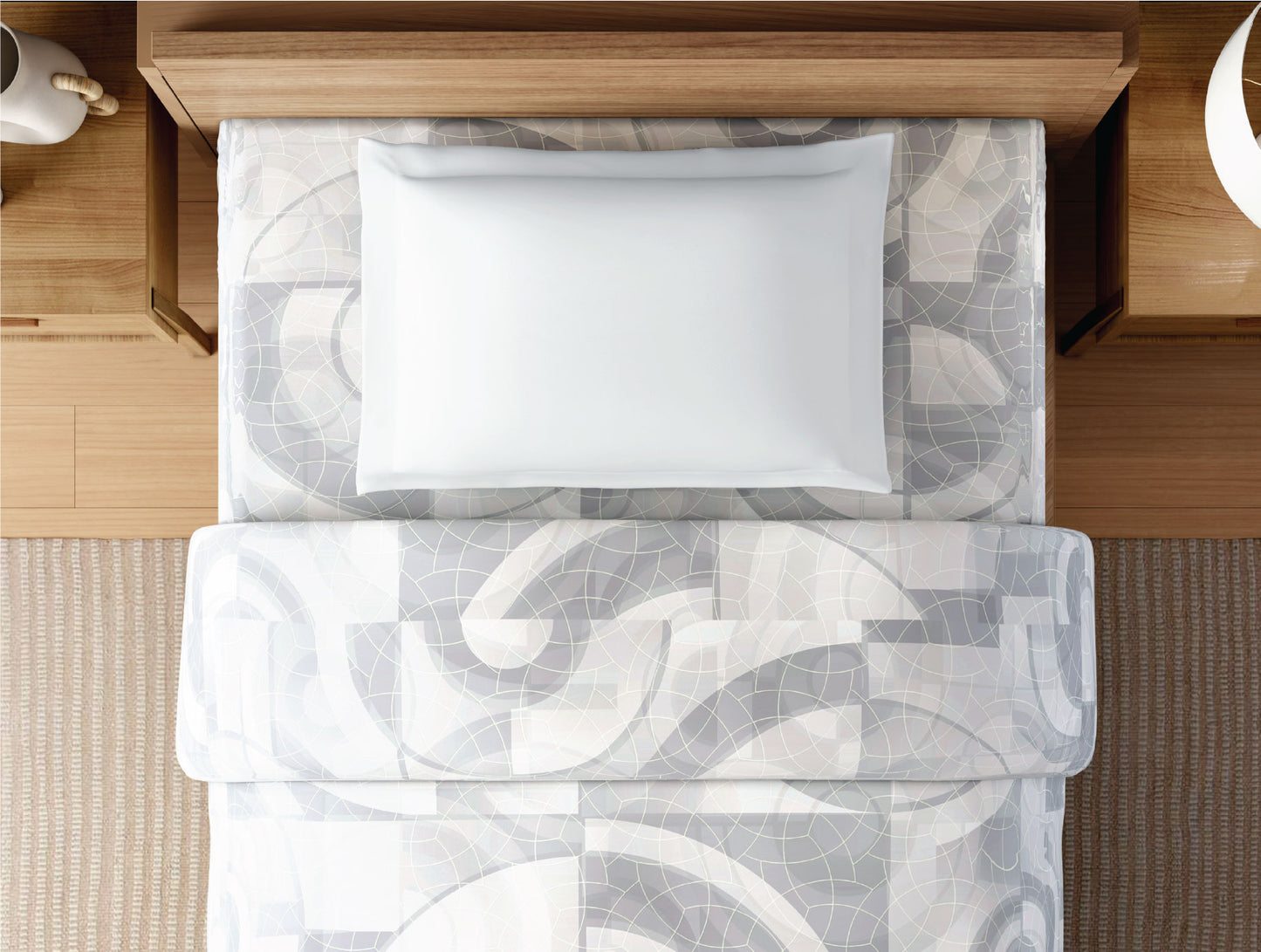 Zera Hygro Cotton 233 TC Percale Geometric Single Quilt, Light Grey