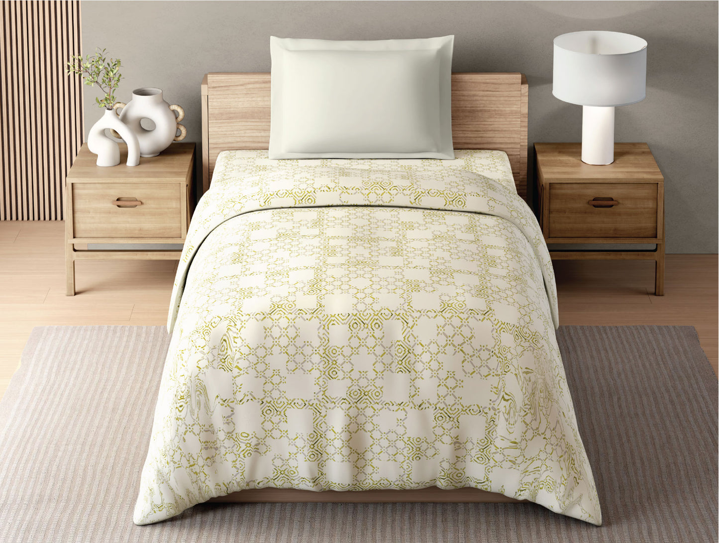 Zera Hygro Cotton 233 TC Percale Geometric Single Quilt, Pear Sorbet