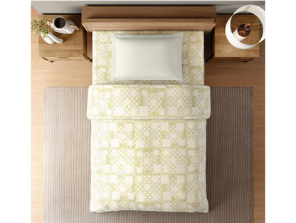 Zera Hygro Cotton 233 TC Percale Geometric Single Quilt, Pear Sorbet