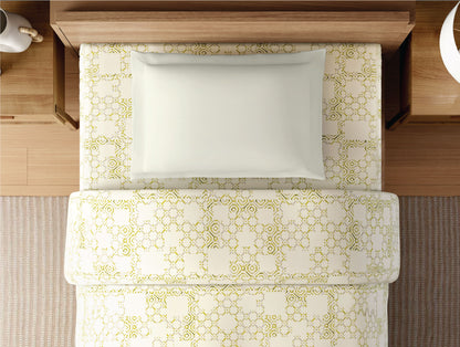 Zera Hygro Cotton 233 TC Percale Geometric Single Quilt, Pear Sorbet