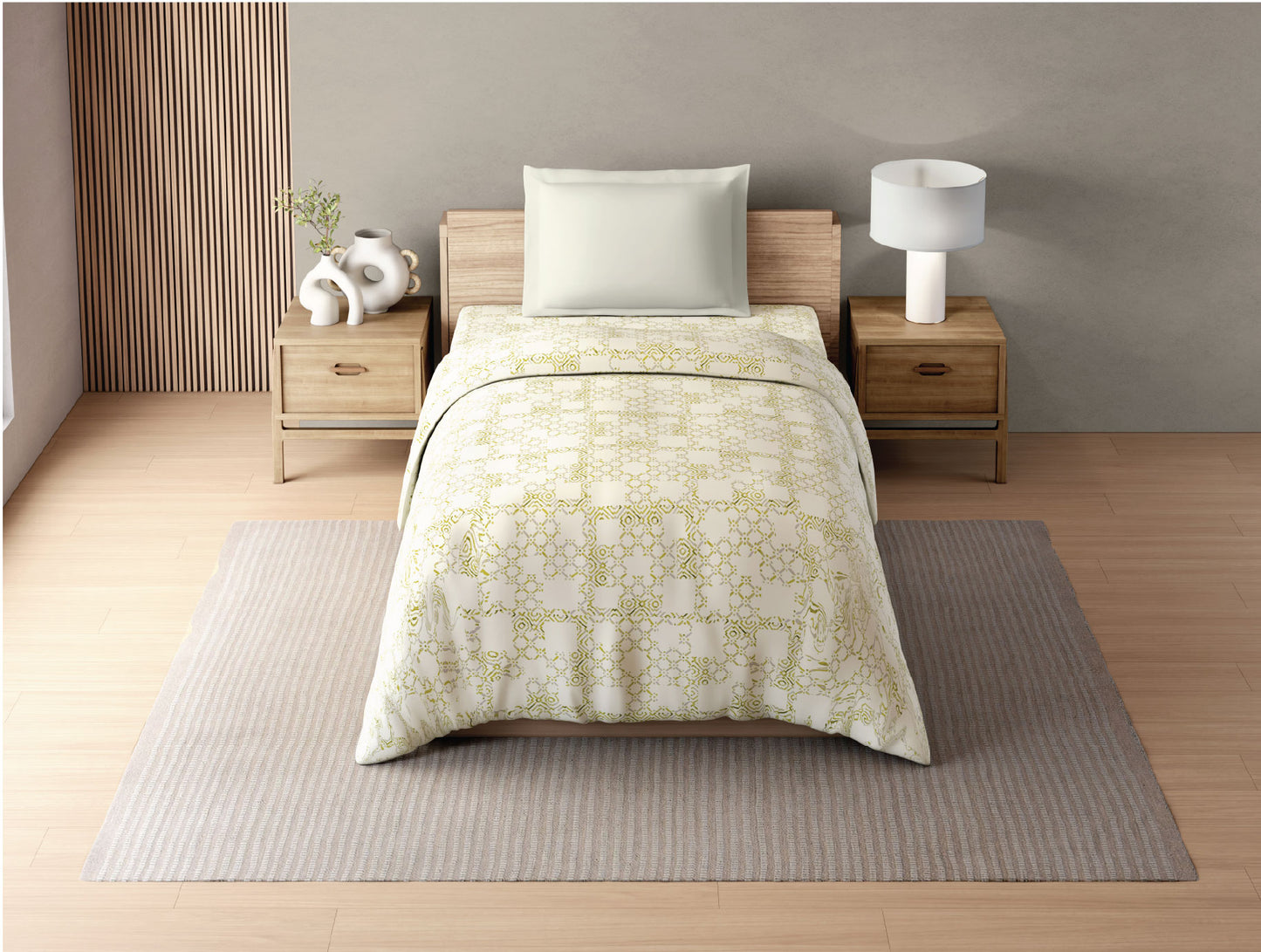 Zera Hygro Cotton 233 TC Percale Geometric Single Quilt, Pear Sorbet