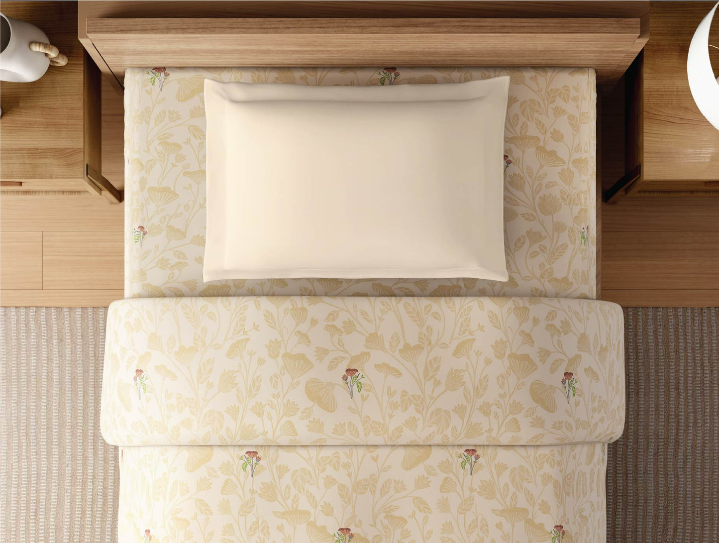Zera Hygro Cotton 233 TC Percale Floral Single Quilt, Light Beige