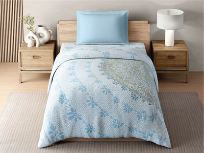 Zera Hygro Cotton 233 TC Percale Ornate Single Quilt, Light Blue