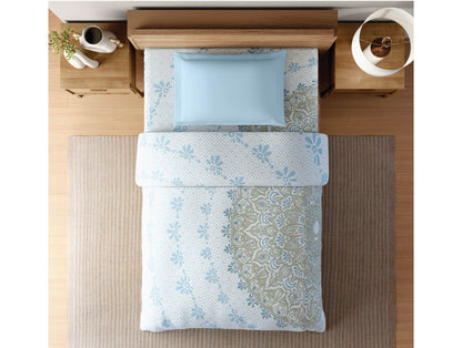 Zera Hygro Cotton 233 TC Percale Ornate Single Quilt, Light Blue