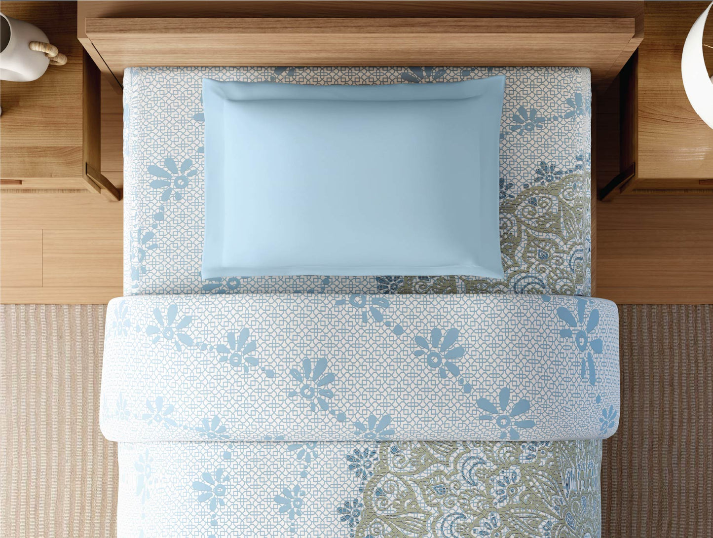 Zera Hygro Cotton 233 TC Percale Ornate Single Quilt, Light Blue