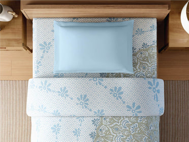 Zera Hygro Cotton 233 TC Percale Ornate Single Quilt, Light Blue