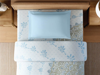 Zera Hygro Cotton 233 TC Percale Ornate Single Quilt, Light Blue