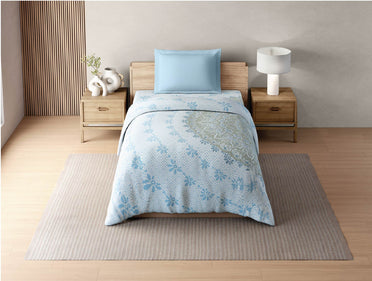 Zera Hygro Cotton 233 TC Percale Ornate Single Quilt, Light Blue