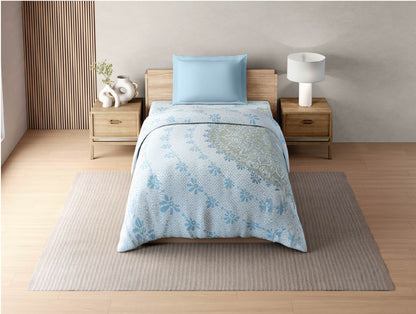 Zera Hygro Cotton 233 TC Percale Ornate Single Quilt, Light Blue