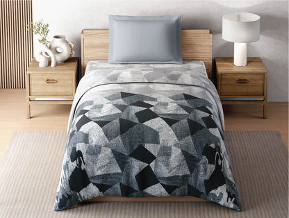 Zera Hygro Cotton 233 TC Percale Geometric Single Quilt, Grey